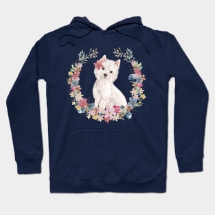 Cute Little Westie with Flower Wreath Hoodie